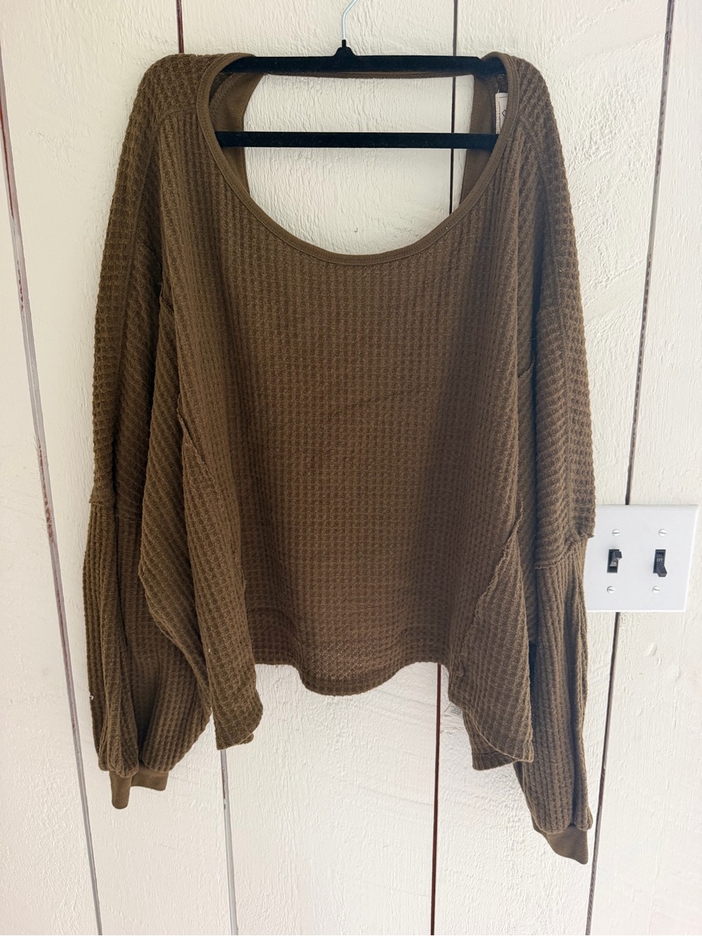 Free People Scoop-Neck Waffle Knit Sweater